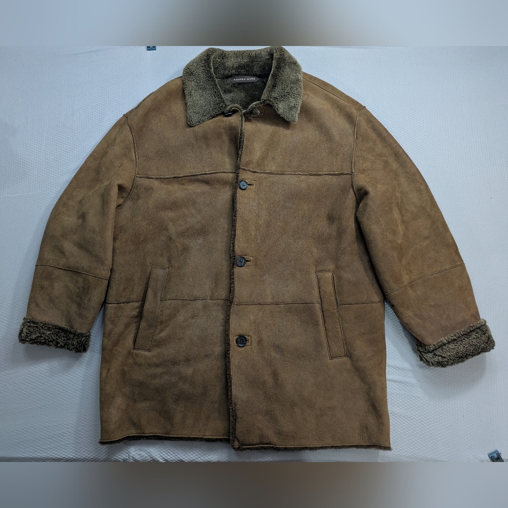 Andrew Marc Brown Shearling Sheepskin Lamb Fur Coat XL
